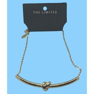 The Limited Curved Bar Knot‎ Gold Tone Cable Chain Necklace New 16"
